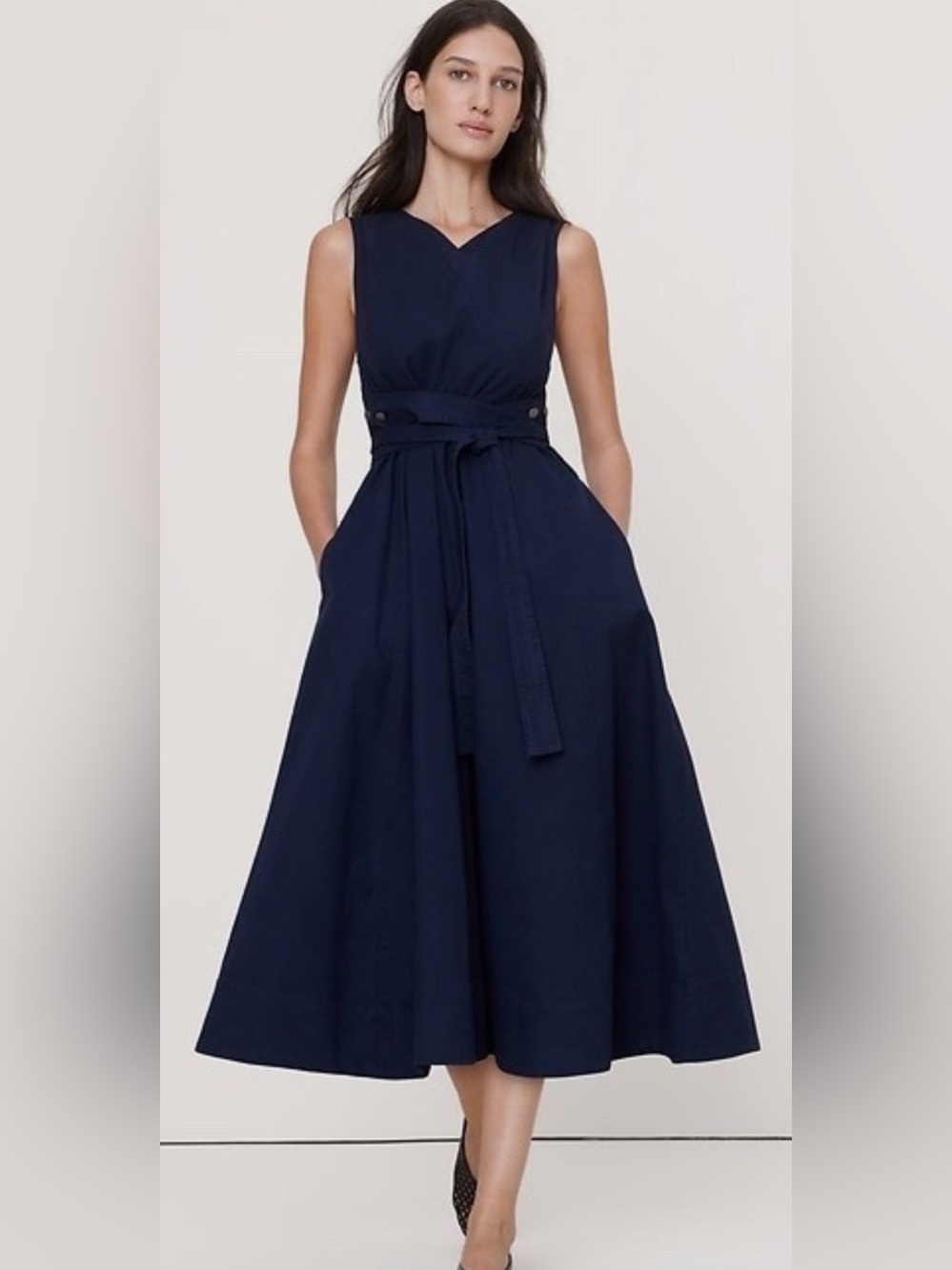 NWT-Banana Republic Navy Cotton Canvas Midi Dress, Medium